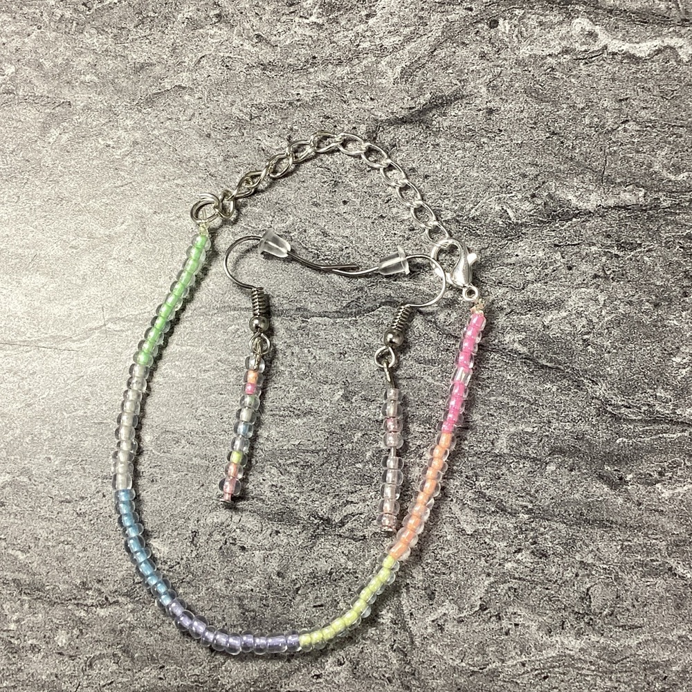 Delicate Pastel Seed Bead Bracelet & Earrings Set